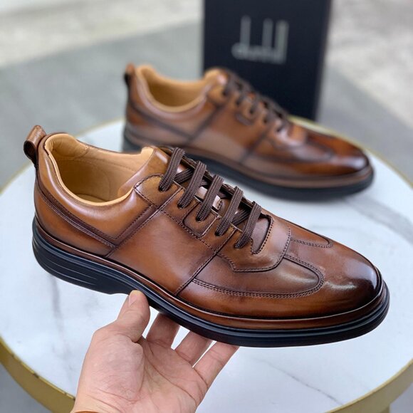 Dunhill Mens Pointed Leather Sports Shoes Brown